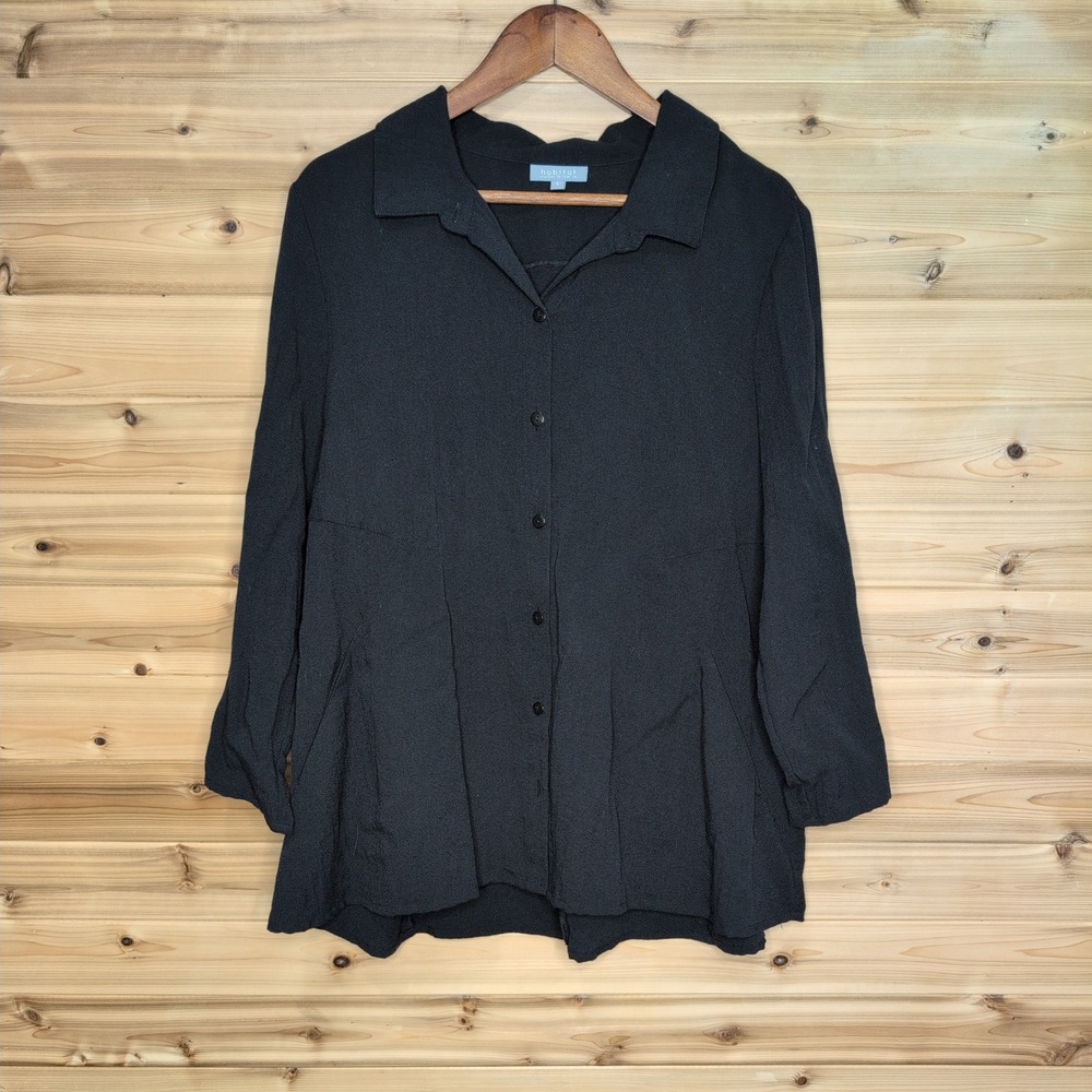Habitat Black Button Down Tunic Top Pockets Womens Large